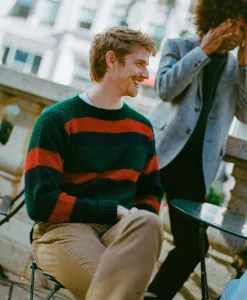 J. Press Shaggy Dog Sweater - Blue/Bordeaux/Green Stripe