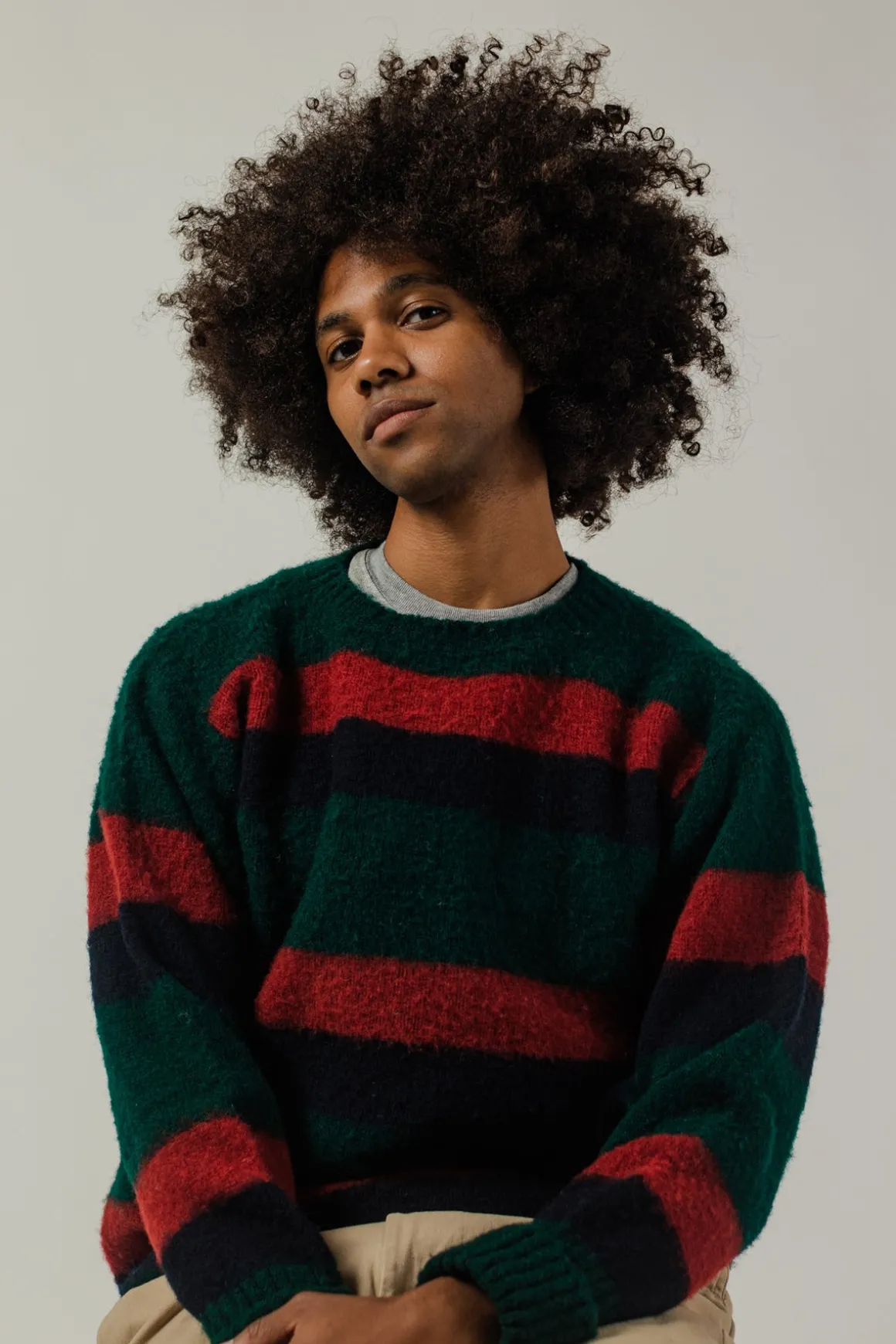 J. Press Shaggy Dog Sweater - Blue/Bordeaux/Green Stripe